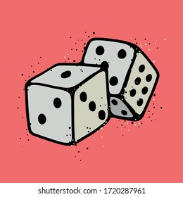 Pair of dice. White vector dice isolated on pink background. Rolling dice illustration