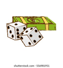pair of dices and money bills icon over white background. colorful design. vector illustration