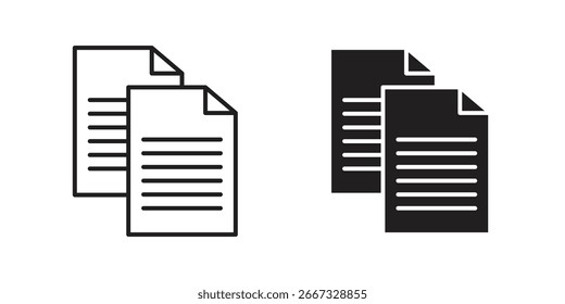Pair of document icons, one black and one line art, overlapping. Isolated on white background.
