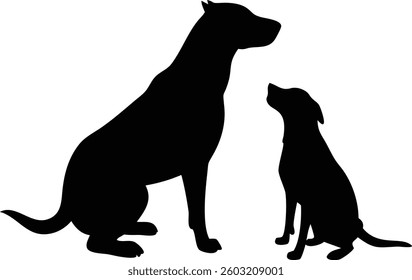 Pair of Dog Silhouettes Facing Each Other Symmetrical Pet Vector Illustration
