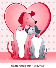 A pair of dogs is embraced tenderly, vector