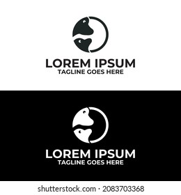 a pair of dogs logo with circle. design isolated on black and white.