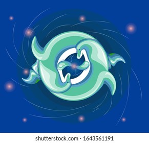 A pair of dolphins dancing underwater
