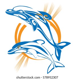 Pair dolphins in sea depth