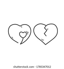 A pair of doodle hearts vector with a white background.