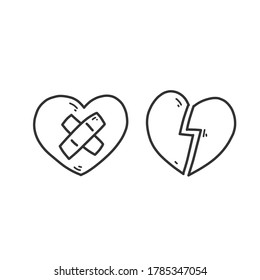 A pair of doodle hearts vector with a white background.