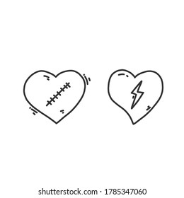 A pair of doodle hearts vector with a white background.