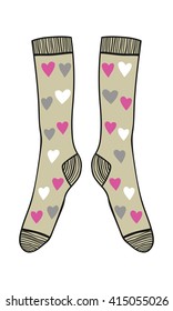Pair of doodle socks isolated on white background. Clothing, accessory. 