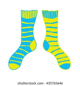Pair of doodle socks isolated on white background. Clothing, accessory. 