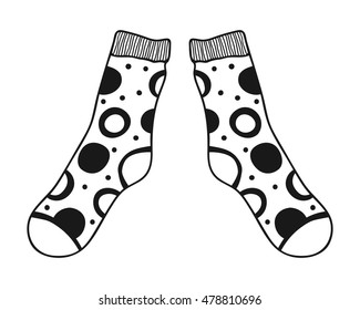 Pair of doodle socks isolated on white background. Clothing, accessory.