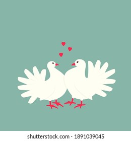 A pair of doves symbolizes love and devotion.  A couple of pigeons are often used at weddings to symbolize peace and family well-being. Flat vector illustration.
