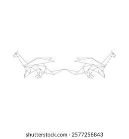 Pair Dragon Polygonal Lines, can use for Logo, Pictogram, Mythology Creature Figure, Website, Apps, or Graphic Design Element. Vector Illustration