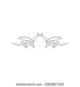 Pair Dragon Polygonal Lines, can use for Logo, Pictogram, Mythology Creature Figure, Website, Apps, or Graphic Design Element. Vector Illustration