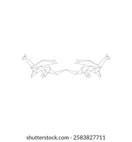 Pair Dragon Polygonal Lines, can use for Logo, Pictogram, Mythology Creature Figure, Website, Apps, or Graphic Design Element. Vector Illustration