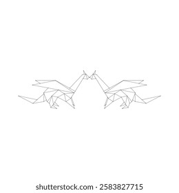 Pair Dragon Polygonal Lines, can use for Logo, Pictogram, Mythology Creature Figure, Website, Apps, or Graphic Design Element. Vector Illustration