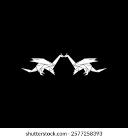 Pair Dragon Shape Inspired by Origami Form, can use for Logo, Pictogram, Mythology Creature Figure, Website, Apps, or Graphic Design Element. Vector Illustration