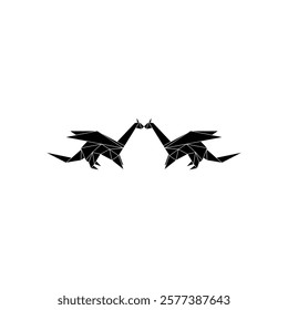 Pair Dragon Shape Inspired by Origami Form, can use for Logo, Pictogram, Mythology Creature Figure, Website, Apps, or Graphic Design Element. Vector Illustration