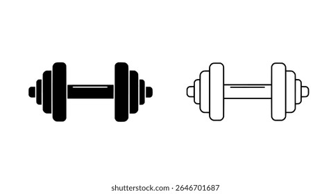 Pair of Dumbbell Icons in Black and White - Vector Gym Equipment Illustration for Fitness, Workout, and Training Projects