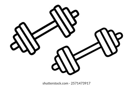 Pair of dumbbell outline icons, Two black outline dumbbell icons in a minimal design, representing fitness, gym equipment, weightlifting, and strength training themes. 
