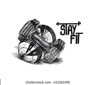 Pair of dumbbells, Hand Drawn Sketch Vector illustration.