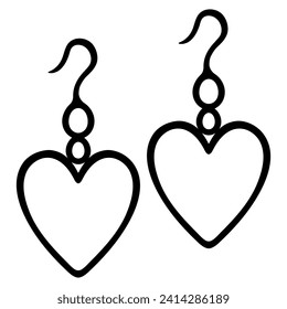 Un par de pendientes con un gancho. Decoración de ojos con corazón. Esbozo. Ilustración vectorial. Un par de objetos preciosos con un símbolo de amor. Esquema sobre fondo aislado. 