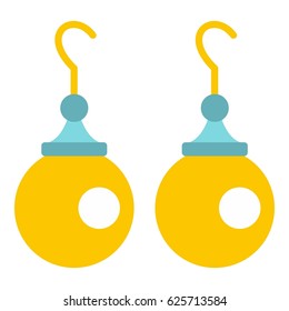 Pair of earrings with pearls icon flat isolated on white background vector illustration