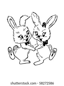 Pair Of Easter Bunnies - Retro Clip Art