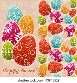 pair of easter card with multicolor, painted eggs