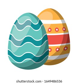pair easter eggs painted icon vector illustration design