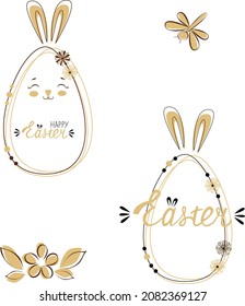 A pair of easter eggs in a simple style. Set of Easter Eggs and Lettering Happy Easter