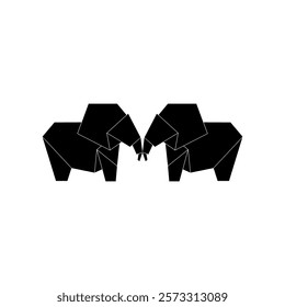 Pair Elephant Shape Inspired by Origami Form, can use for Logo, Pictogram, Animal Figure, Website, Apps, or Graphic Design Element. Vector Illustration