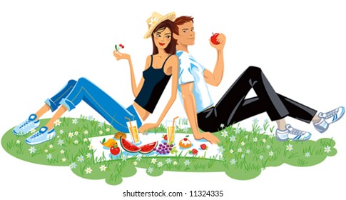 Auf Picknick verliebte Pair.