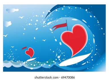 Pair of enamoured hearts/Driving on surfing