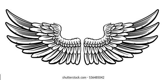 A pair of etched woodcut vintage style wings