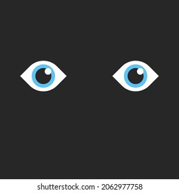 Pair of eyes in darkness or mask. Fear, peeping, curiosity, criminal and crime concept. Flat design. EPS 8 vector illustration, no transparency, no gradients