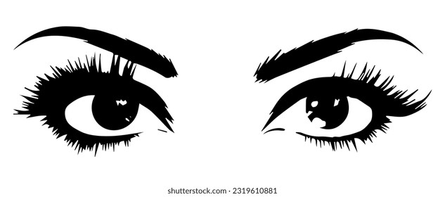 pair of eyes with eyebrows eyelashes vector graphic resources 