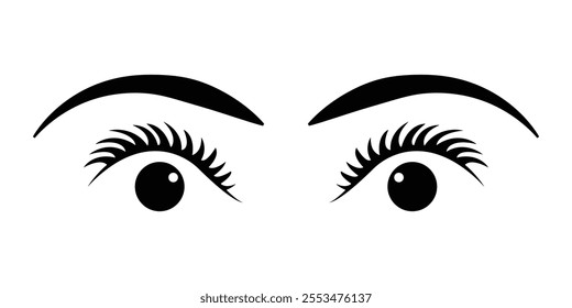 pair of eyes with eyebrows eyelashes vector, Woman eye icon.  Human eye symbol for web or print design.