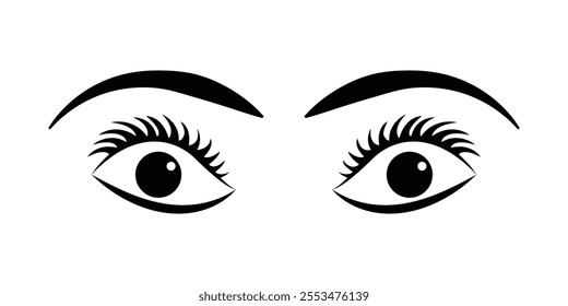 pair of eyes with eyebrows eyelashes vector, Woman eye icon.  Human eye symbol for web or print design.