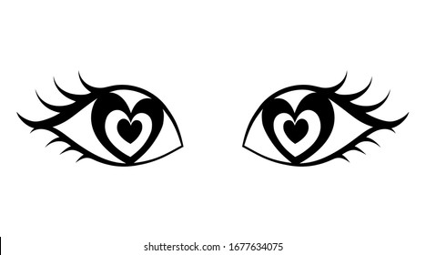 Pair of eyes with a heart-shaped pupil. Complement with faces of people and animals, etc. Fantastic clipart for t-shirt, pillow, card, package. 