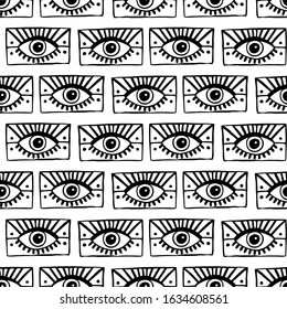 Pair of eyes. Trendy mystical style. Hand drawn illustration. Abstract seamless patterns. Art for different purposes. Ready-to-use design template. Vector illustration.