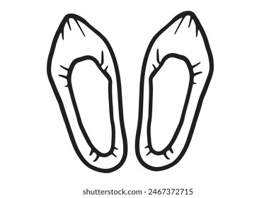 Pair of fashion ballet shoes vector outline illustration. Doodle drawing sketch, isolated on a white background. for poster, banner, card design. Shoes shop, dance studio, female shoes fashion trends