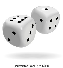 Un par de dados gordos brillantes rompen un afortunado siete, buena suerte para ganar un juego de apuestas.