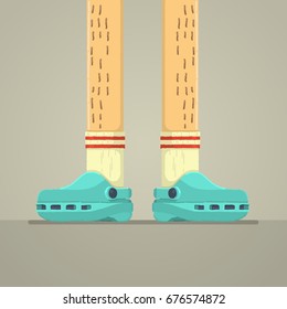 Pair of feet in slippers, vector  illustration