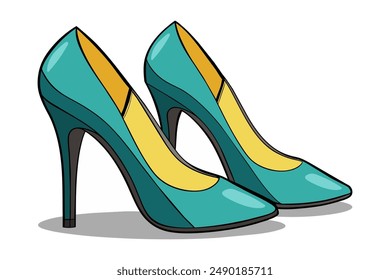 Pair of female blue high heels shoes. Cartoon vector illustration