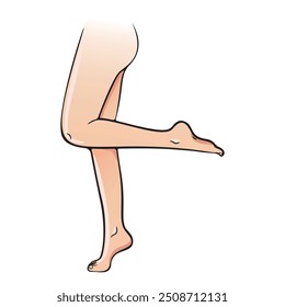 A pair of female legs positioned in a playful pose, showing off smooth skin and a sense of elegance. The soft white background highlights the beauty of the pose.