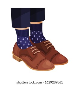 Pair of Female Shoes with Shoelaces Worn by Someone Legs Vector Closeup Illustration