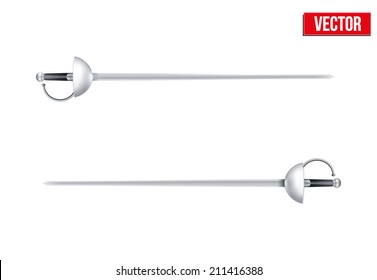Pair of Fencing Rapiers with reflect and without reflect. Realistic Vector Illustration.