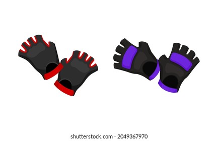 Pair of Fingerless Gloves as Garment Covering Hand Vector Set
