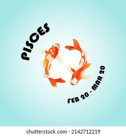 A pair of fish swim in tandem for the twelfth zodiac sign: Pisces February 20 to March 20. Hand drawn vector illustration.