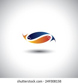 pair of fishes together in deep love - vector graphic. this also represents tropical exotic travel locations, tourism, aquarium, adventure water sports, love couple, etc